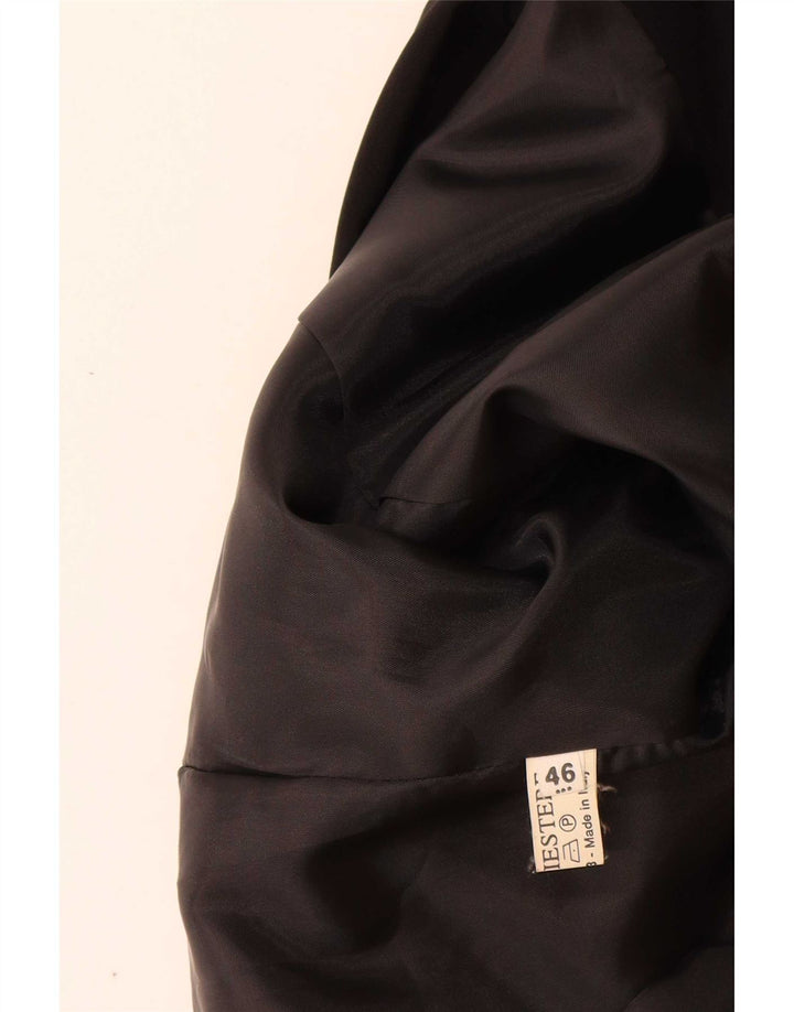 Vintage mujer 3 botones Blazer chaqueta IT 46 poliéster negro grande