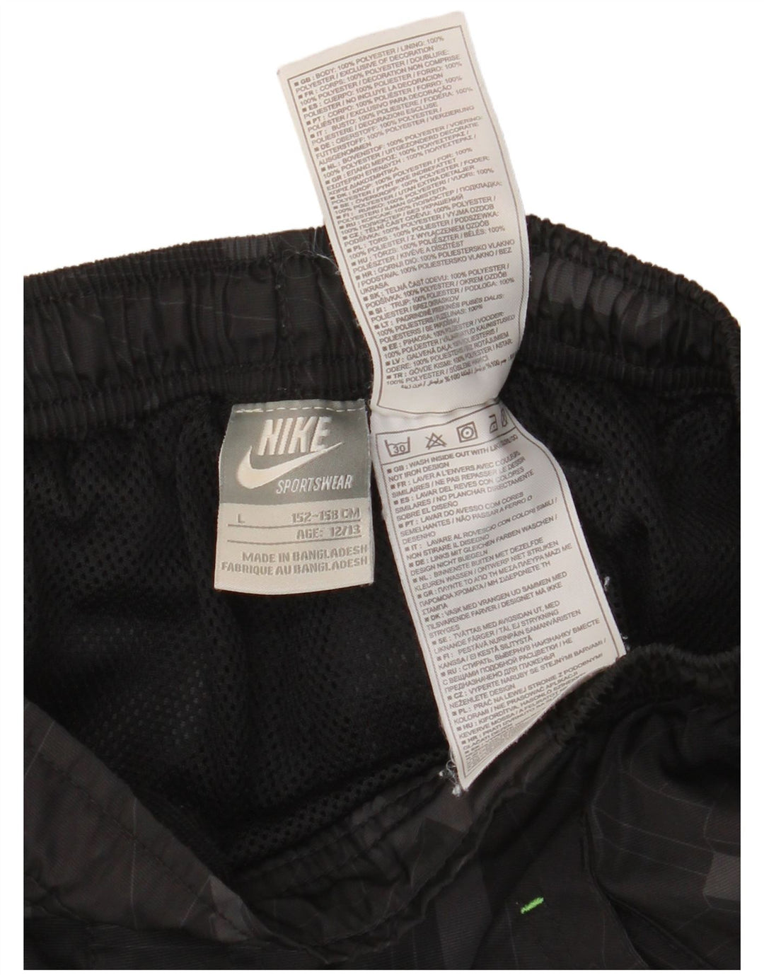 NIKE Pantalones cortos deportivos para niños 12-13 años Grande Negro Geométrico Poliéster
