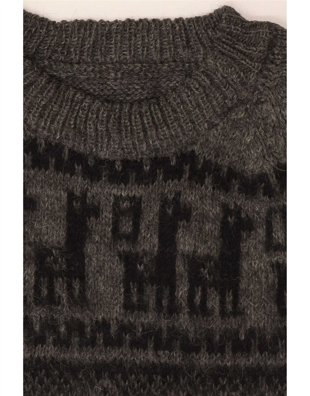 Vintage hombres cuello redondo jersey suéter pequeño gris geométrico