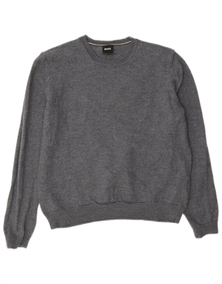 Hugo Boss Jersey de cuello redondo para mujer UK 14 Lana gris medio
