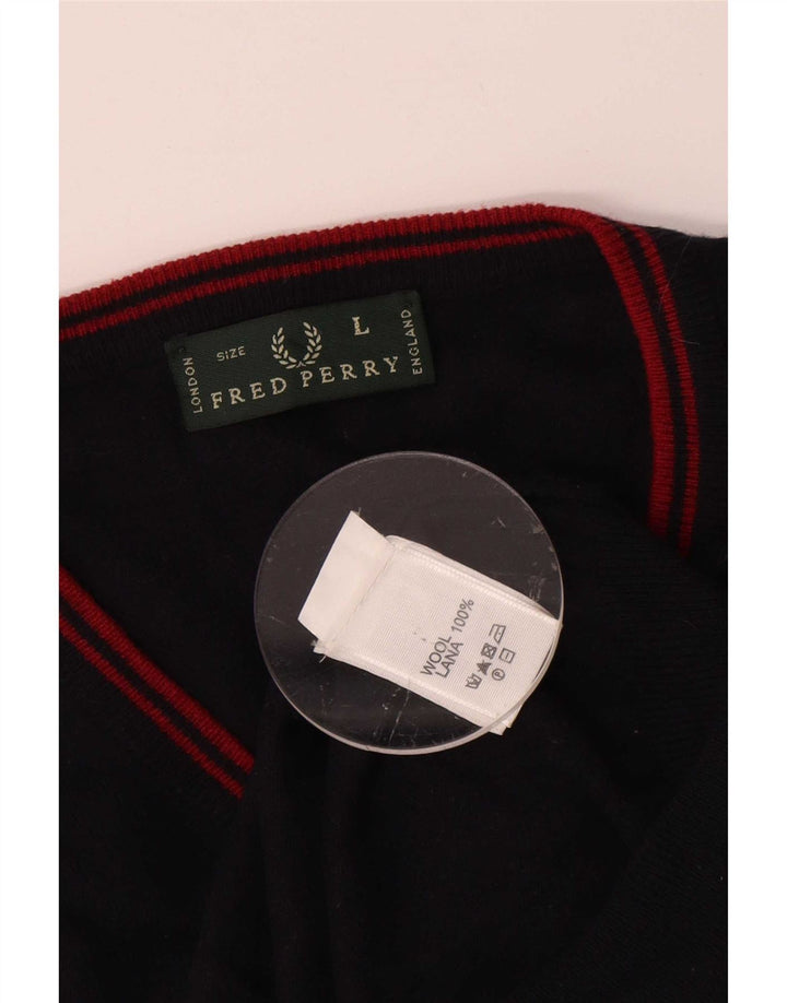 Fred Perry Jersey con cuello en V para hombre de lana azul marino grande