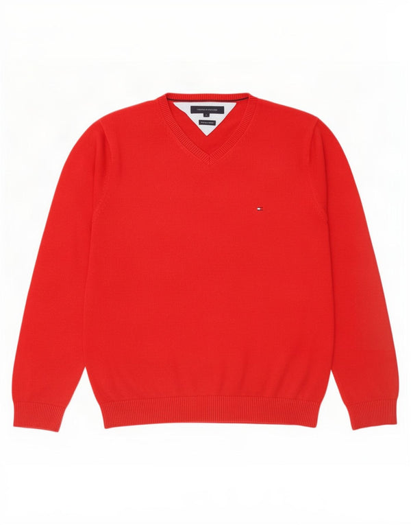 Tommy Hilfiger Jersey con cuello en V para hombre, talla grande, algodón rojo