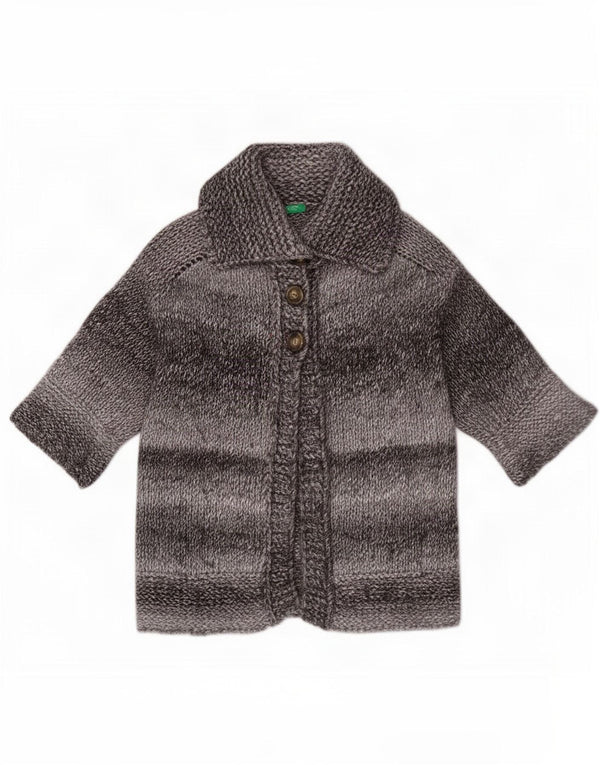 Benetton Cárdigan De Manga Corta Para Mujer UK 40 Small Gris A Rayas