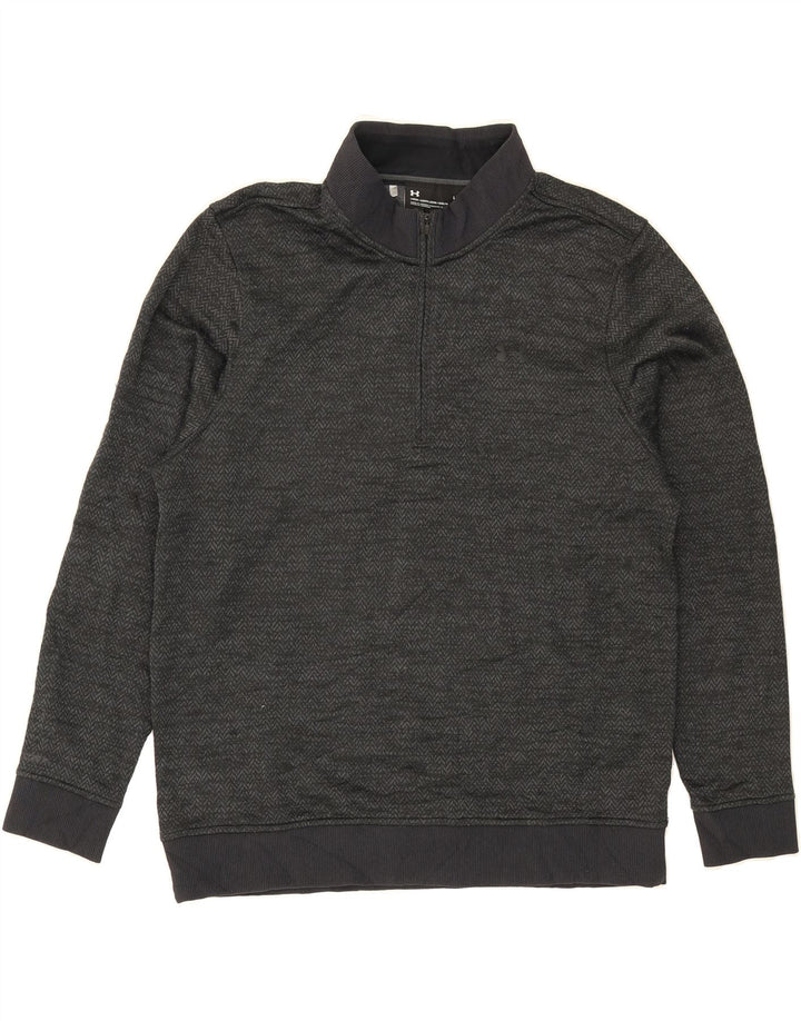 UNDER ARMOUR Mens Cold Gear Zip Neck Sweatshirt Jumper Large Grey Chevron Vintage Under Armour and Second-Hand Under Armour from Messina Hembry 