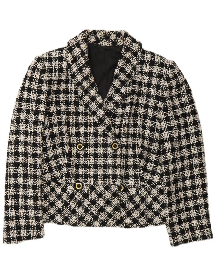 Vintage mujer doble pecho Blazer chaqueta Reino Unido 12 cheque negro medio