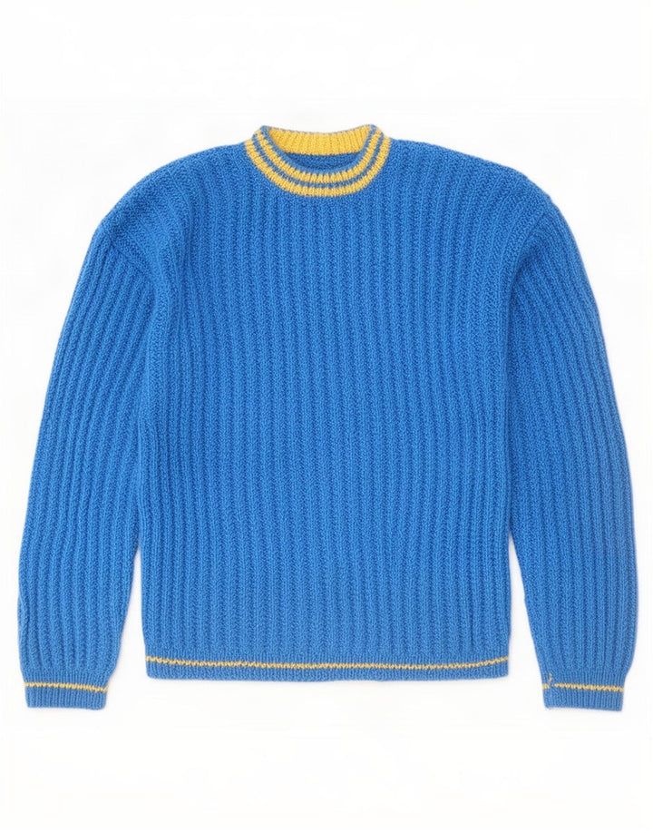 Vintage hombres cuello redondo jersey suéter grande azul