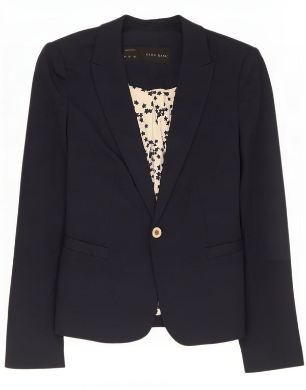 Zara Mujer Chaqueta Blazer De 1 Botón UK 10 Small Azul Marino