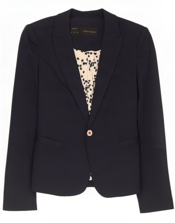 Zara Mujer Chaqueta Blazer De 1 Botón UK 10 Small Azul Marino