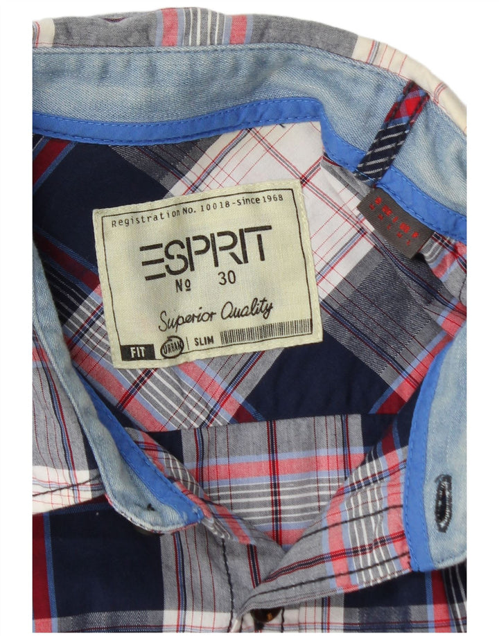 Camisa de hombre Esprit Slim Fit de algodón a cuadros en azul marino medio