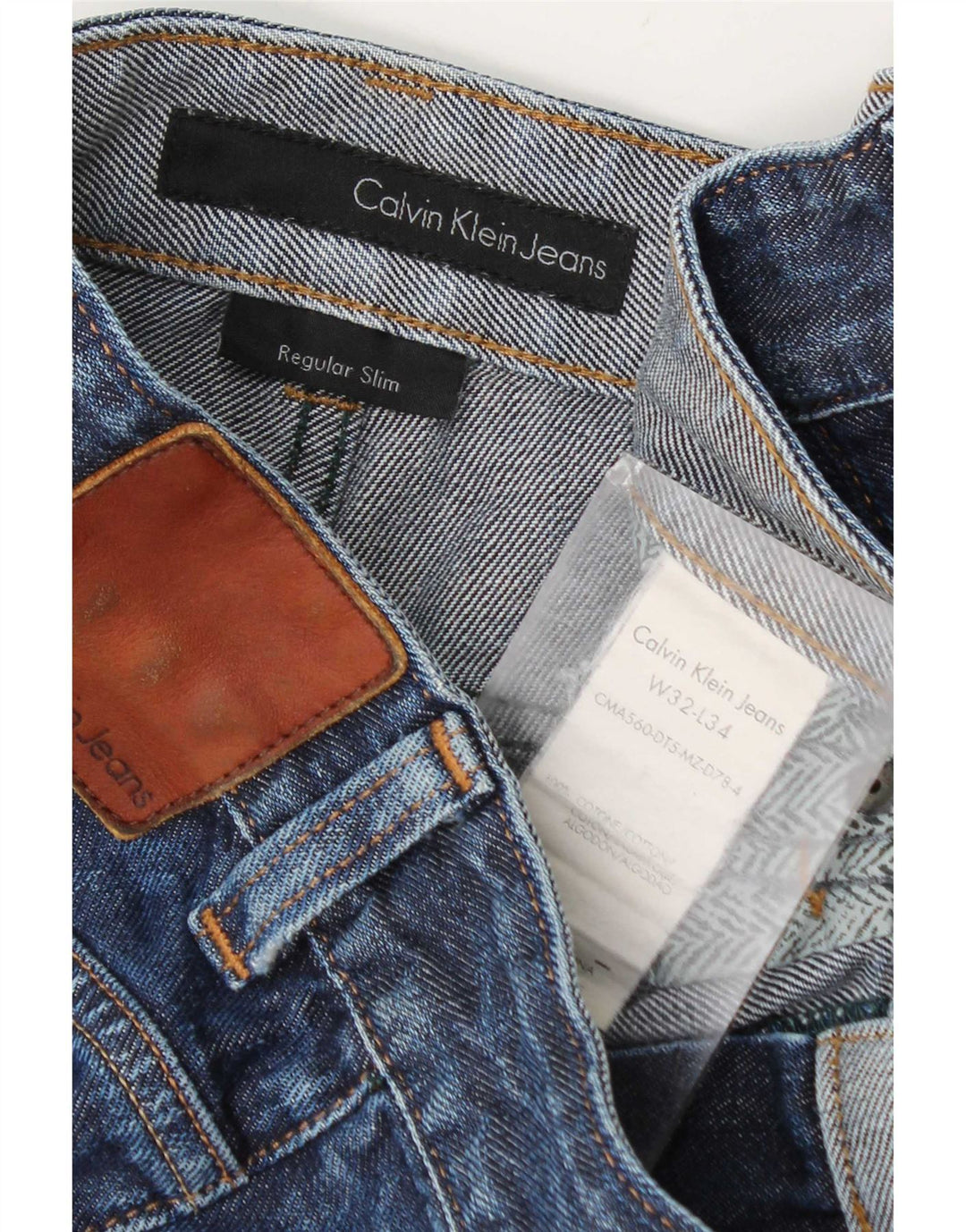 Calvin Klein Jeans ajustados regulares desgastados para hombre W32 L34 Algodón azul