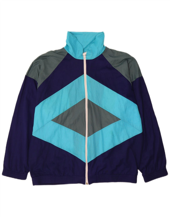 Vintage hombres chándal top chaqueta grande azul marino colorblock