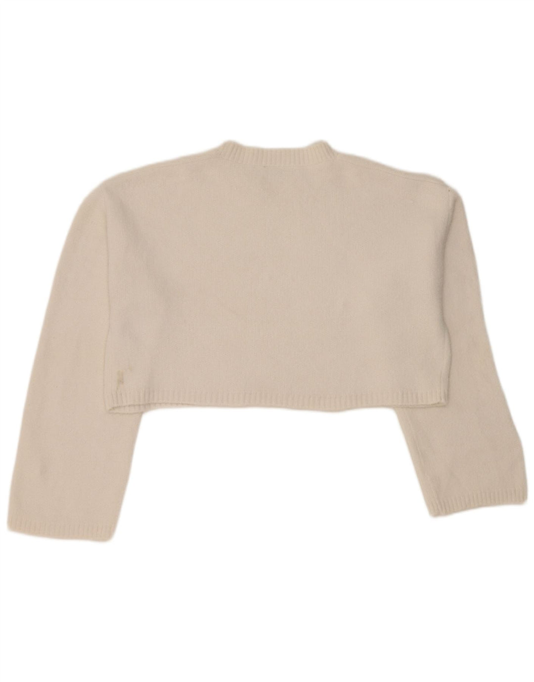 Zara Mujer Crop Crew Neck Jumper Sweater UK 44 Medium White Nylon