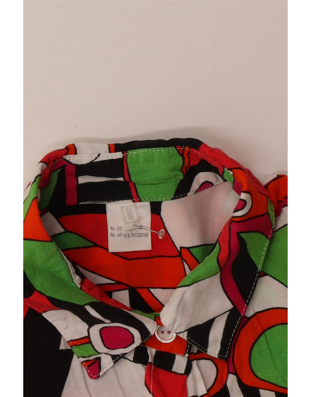 VINTAGE Mujer Patrón Abstracto Camisa Blusa Reino Unido 14 Medio Multicolor