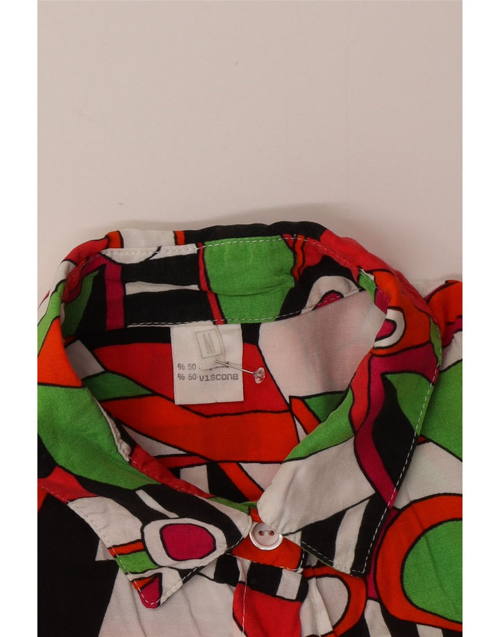 VINTAGE Mujer Patrón Abstracto Camisa Blusa Reino Unido 14 Medio Multicolor