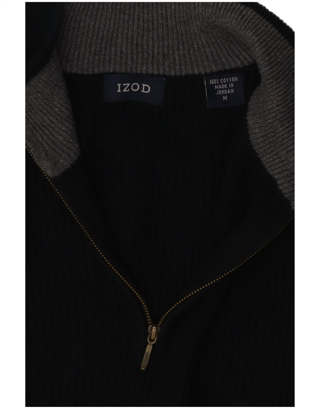 IZOD Suéter tipo jersey con cuello y cremallera para hombre Algodón negro mediano