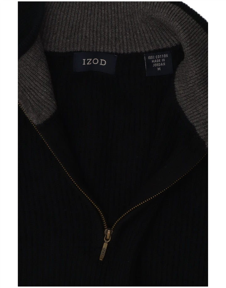IZOD Suéter tipo jersey con cuello y cremallera para hombre Algodón negro mediano