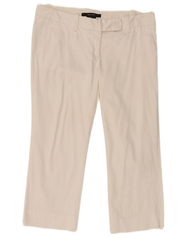 Zara Pantalón Capri Recto Mujer EU 38 Small W28 L20 Algodón Blanco