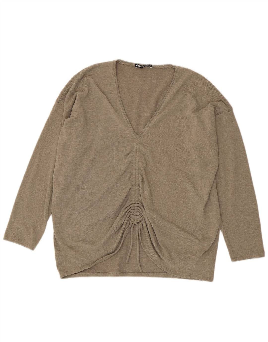 Zara Mujer Top Extragrande Manga Larga UK 42 Poliéster Beige Medio
