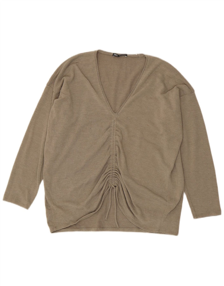 Zara Mujer Top Extragrande Manga Larga UK 42 Poliéster Beige Medio