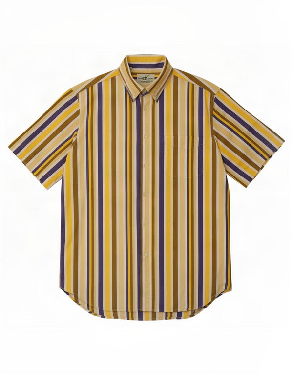 Camisa de manga corta para hombre Henry s Talla 39 15 1/2 Mediana Rayas multicolores