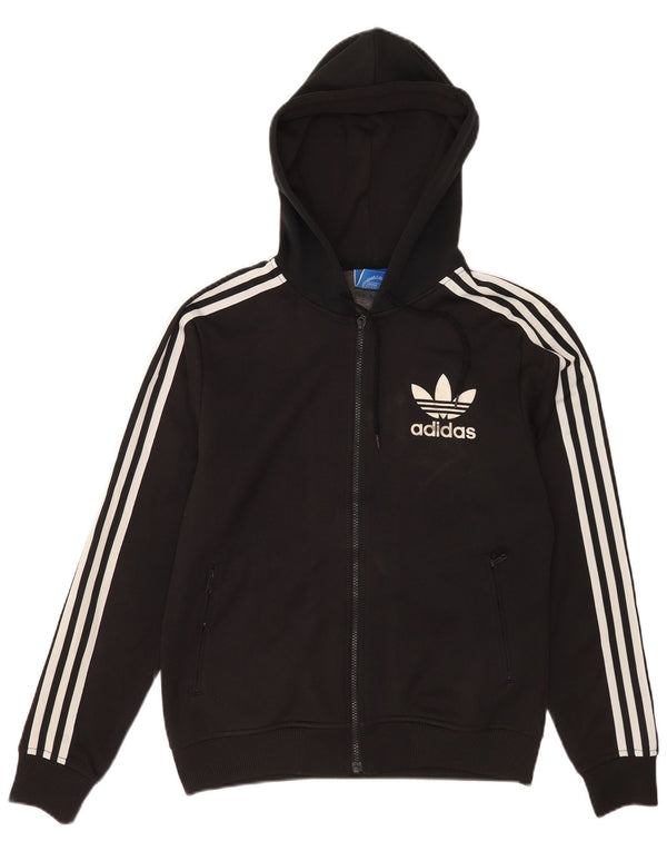 Adidas - Sudadera con capucha y cremallera para hombre, talla pequeña, poliéster negro