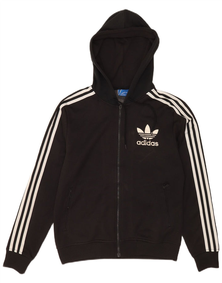 Adidas - Sudadera con capucha y cremallera para hombre, talla pequeña, poliéster negro
