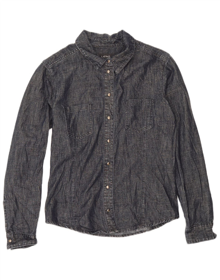 Vintage mujer camisa Reino Unido 12 azul marino medio