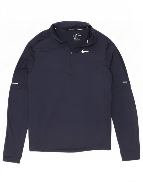 Camiseta Nike Dri Fit con cremallera y cuello para hombre, manga larga, poliéster azul marino medio