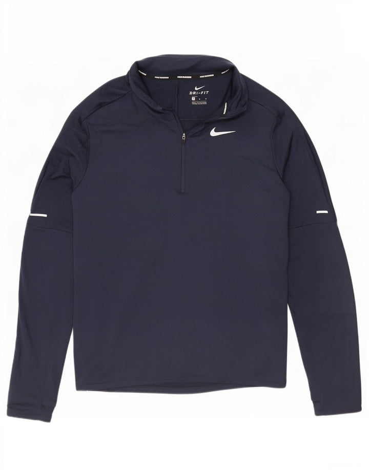 Camiseta Nike Dri Fit con cremallera y cuello para hombre, manga larga, poliéster azul marino medio