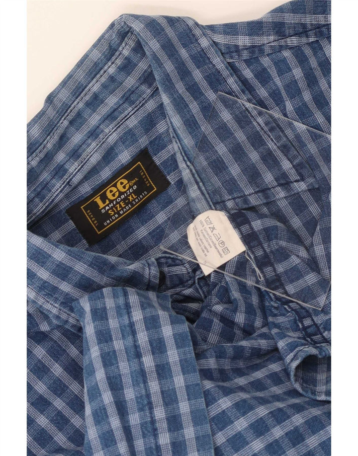 Camisa Lee Hombre XL Algodón A Cuadros Azul
