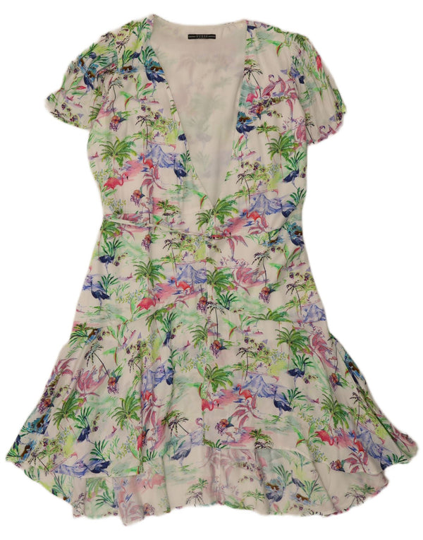 Guess Vestido cruzado para mujer UK 40 Mediano Multicolor Floral Hawaiano