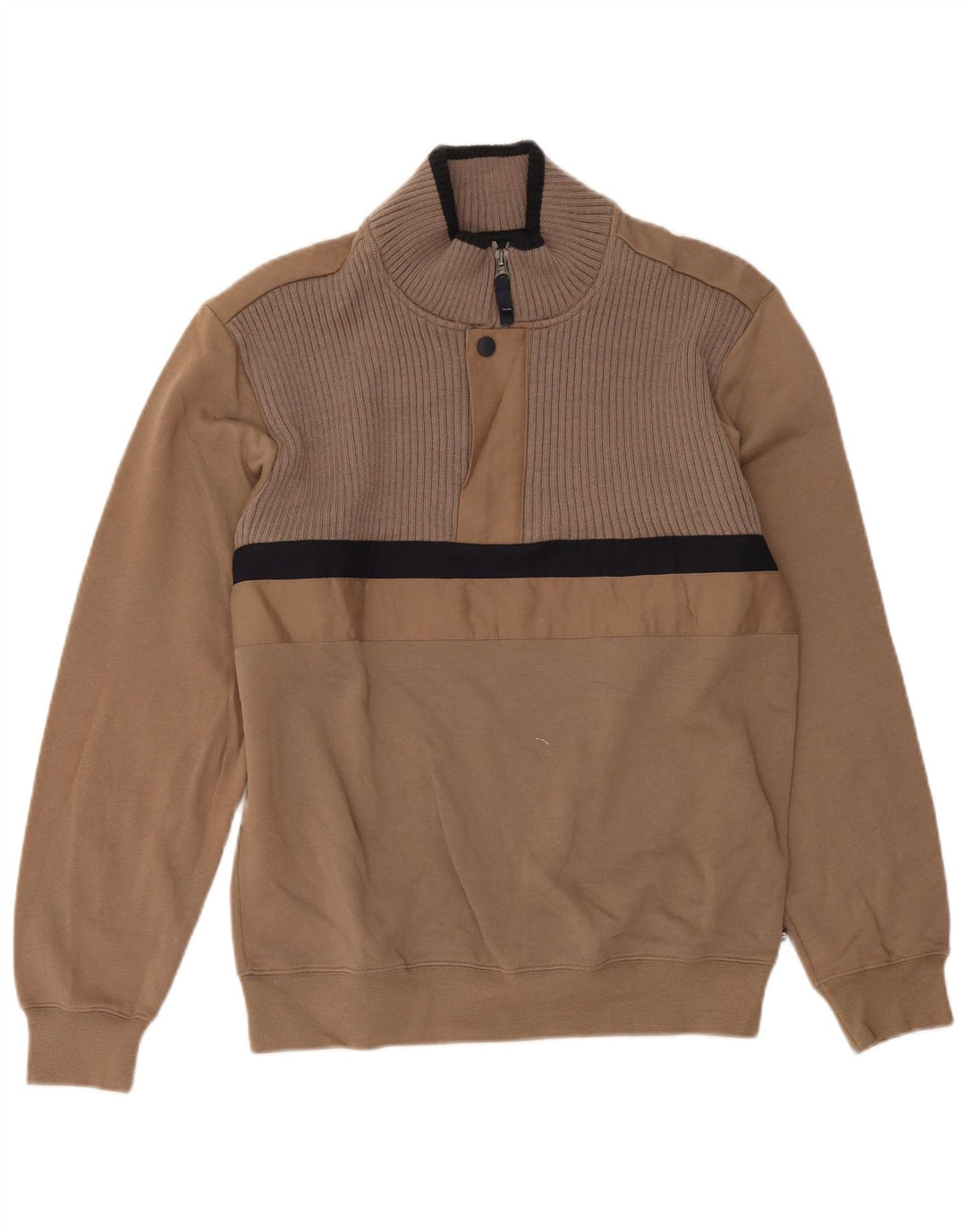 Marks & Spencer Hombre Sudadera Azul Harbor Jersey Pequeño Marrón Colorblock