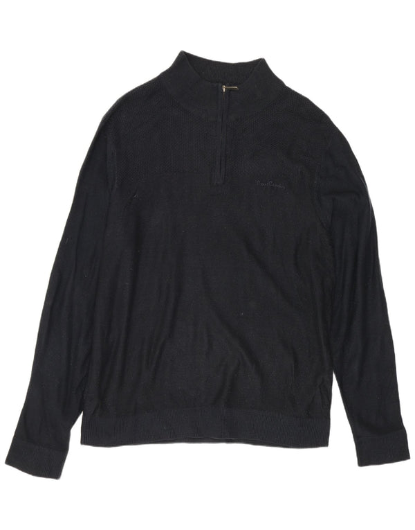 Pierre Cardin - Jersey para hombre con cuello y cremallera, talla XL, acrílico negro