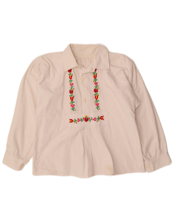 VINTAGE Blusa camisa mujer Reino Unido 12 Medio Blanco Floral