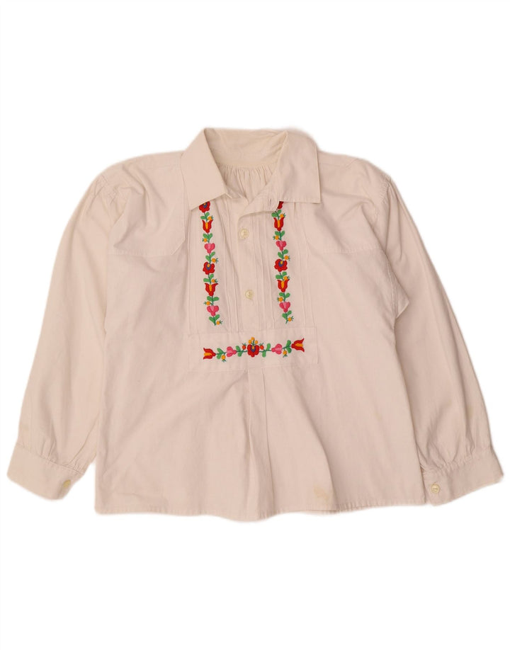 VINTAGE Blusa camisa mujer Reino Unido 12 Medio Blanco Floral