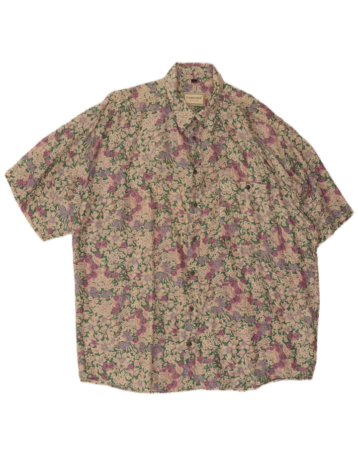 COMMANDER Mens Short Sleeve Shirt XL Multicoloured Floral Silk