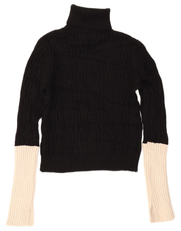 Zara Mujer Crop Roll Neck Jumper Sweater UK 44 Mediano Negro Colorblock