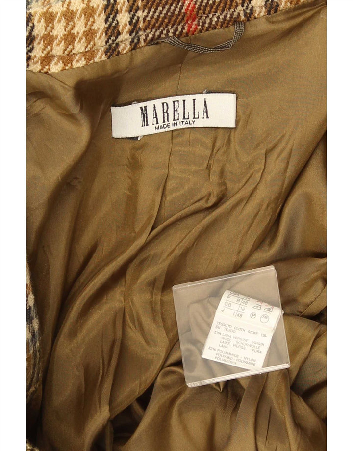 Marella Chaqueta Blazer de 2 Botones para Mujer UK 40 XL Lana a Cuadros marrón
