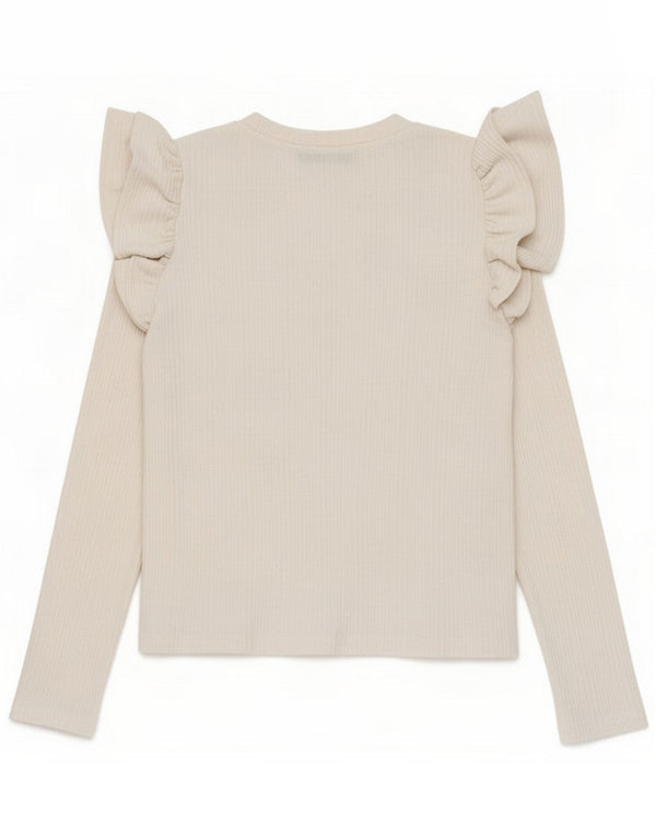 Zara Mujer Top Manga Larga UK 40 Pequeño Algodón Blanco