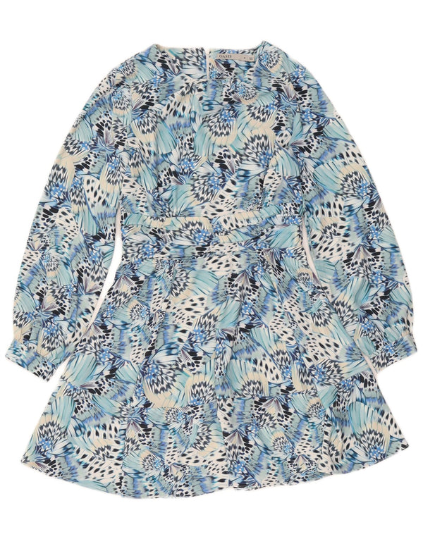 Oasis Vestido escalonado de manga larga para mujer UK 42 Azul medio Estampado animal