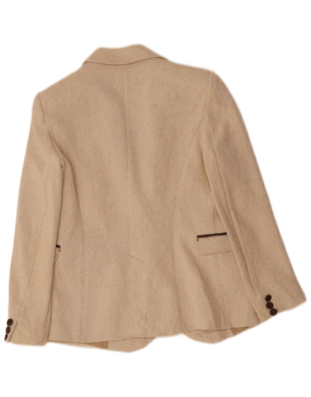 ZARA Womens 1 Button Blazer Jacket UK 10 Small Beige Herringbone Polyester