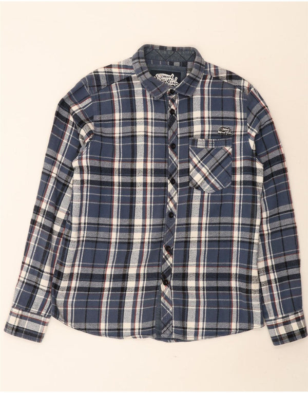 Weird Fish Camisa de franela para hombre Algodón a cuadros azul medio