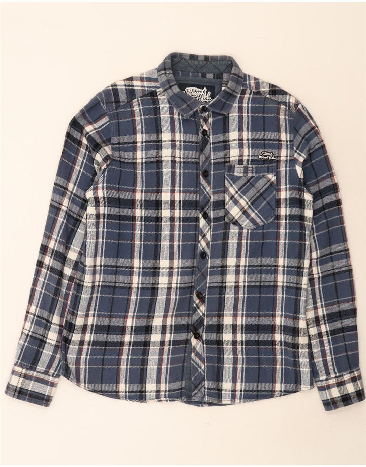 Weird Fish Camisa de franela para hombre Algodón a cuadros azul medio
