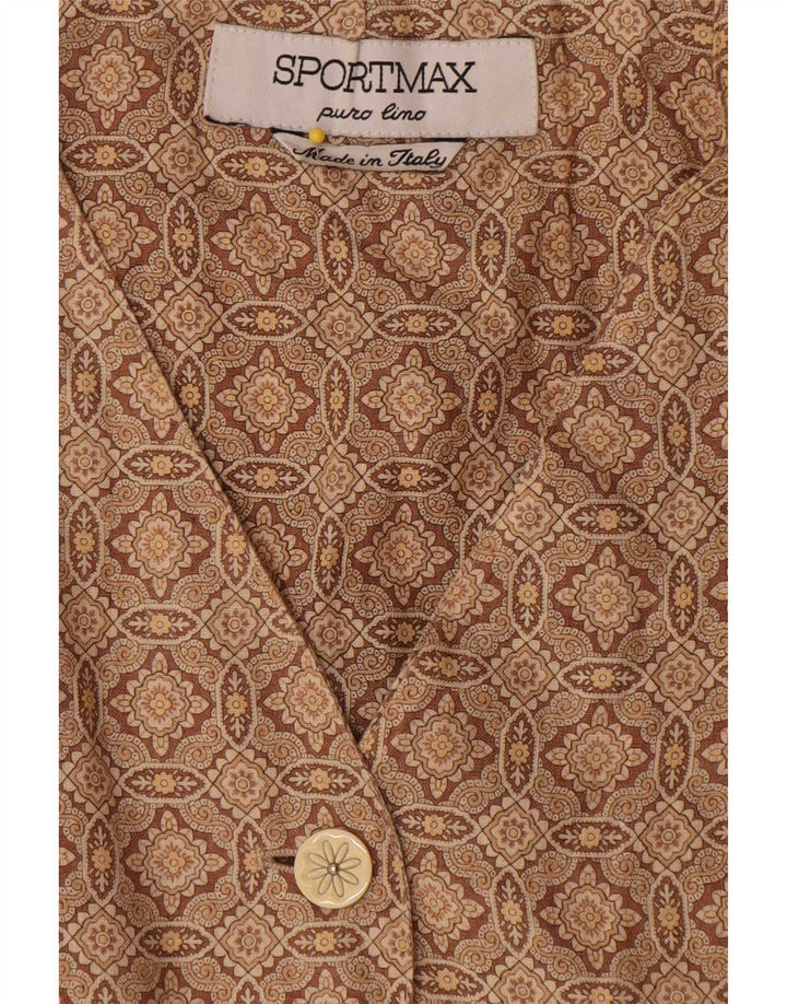 Sportmax Chaqueta tipo blazer sin mangas para mujer UK 12 Marrón medio Geométrico