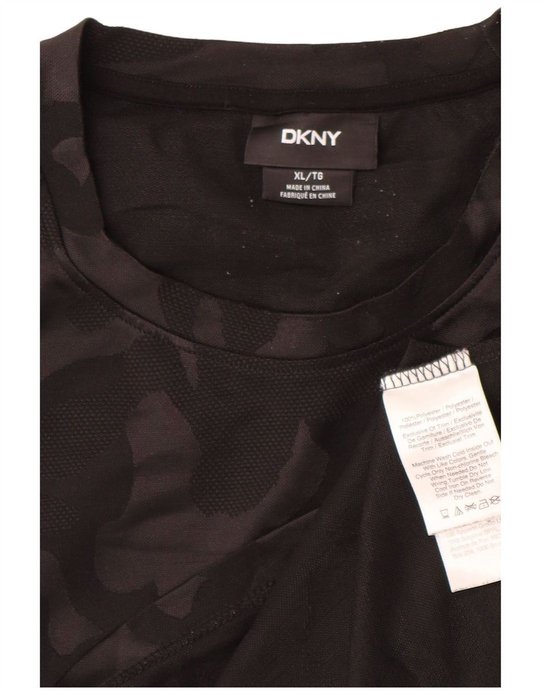 DKNY Camiseta Hombre Top XL Negro Camuflaje Poliéster