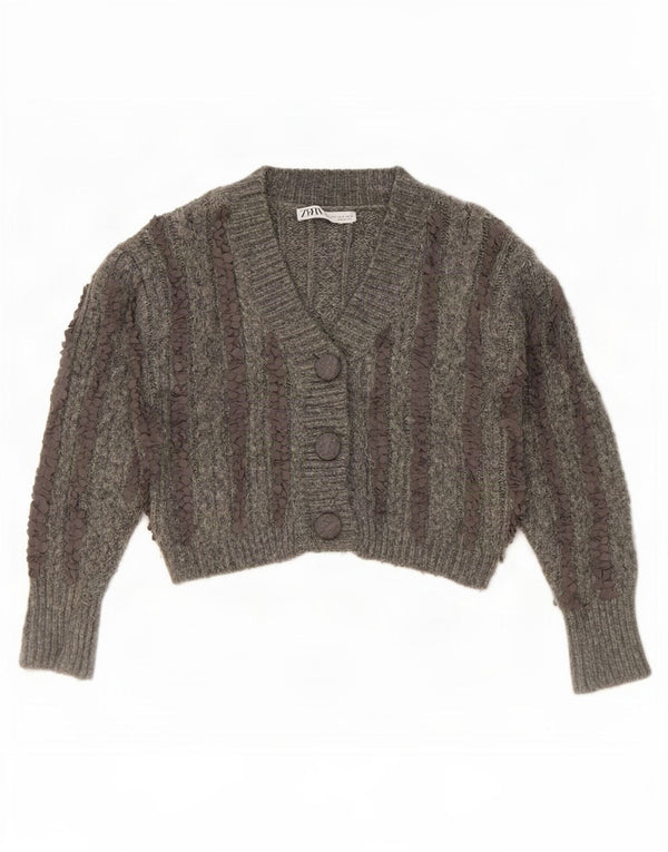 Zara Mujeres Bolero Cardigan Suéter UK 10 Pequeño Gris Rayas