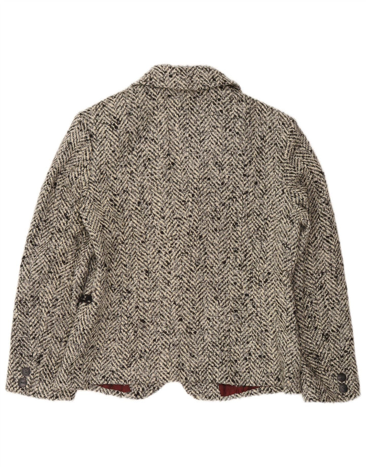 Vintage mujer 2 botones Blazer chaqueta IT 46 lana de espiga gris grande