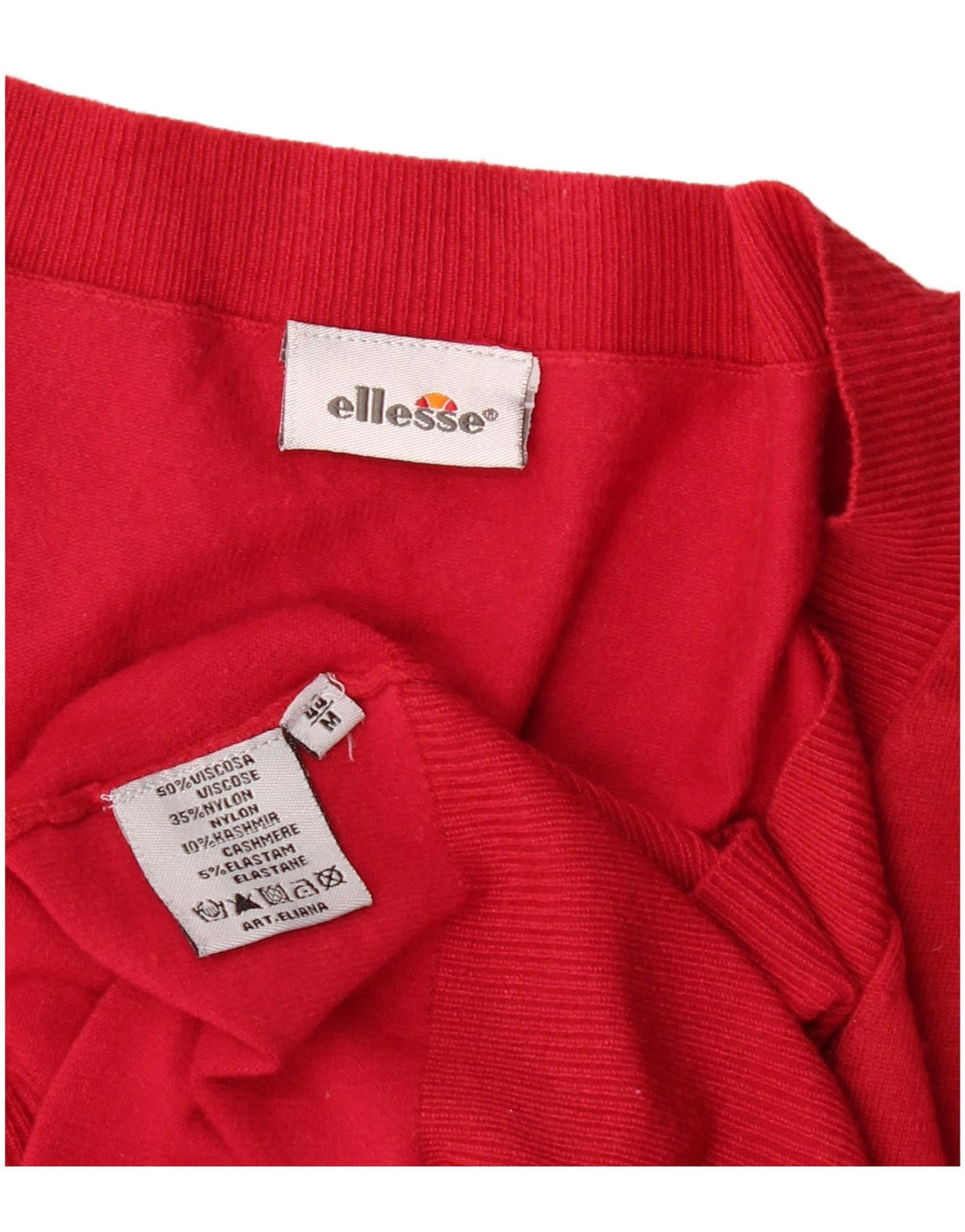 Ellesse Jersey con cuello en V para mujer UK 12 Viscosa roja mediana