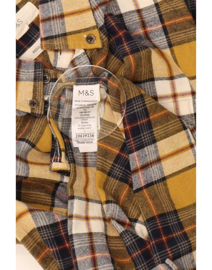 Marks & Spencer Camisa de franela de corte regular para hombre de algodón a cuadros amarillo medio