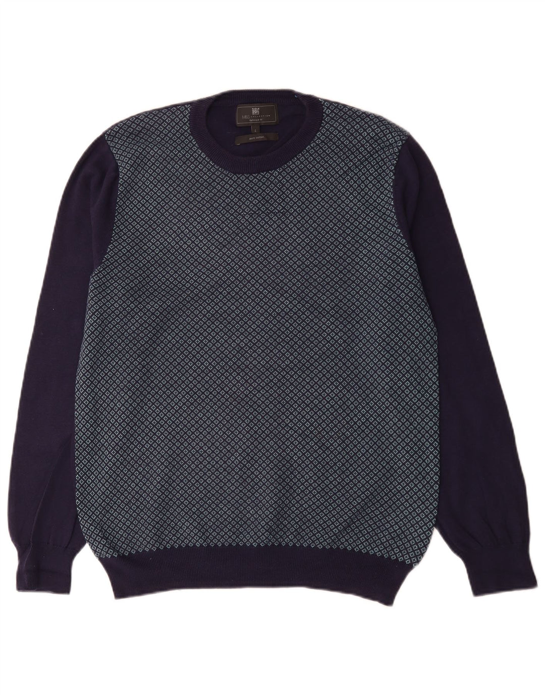 Marks & Spencer Suéter tipo jersey con cuello redondo y ajuste a medida para hombre, talla grande, azul marino